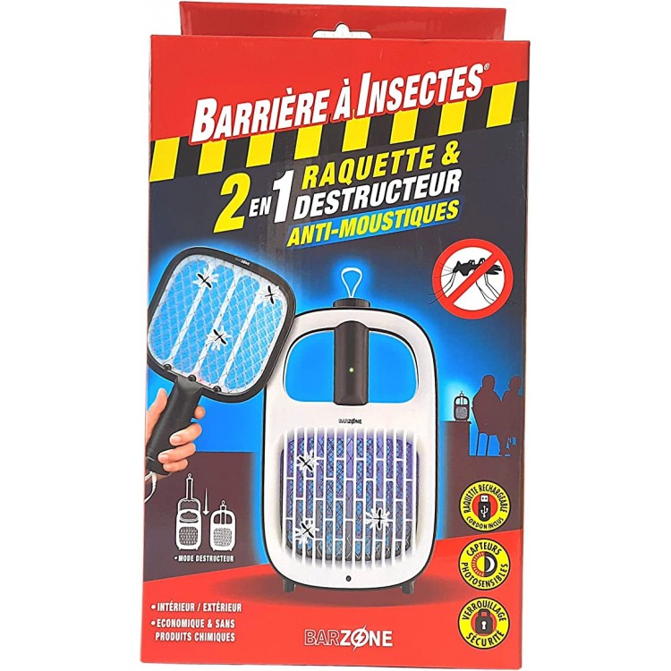 Barriere à Insectes BARZONE 2 en 1 Raquette et Destructeur Anti-Moustiques