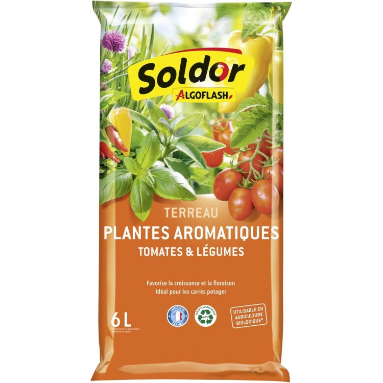 ALGOFLASH Terreau Plantes Aromatiques, Tomates et Légumes 6L