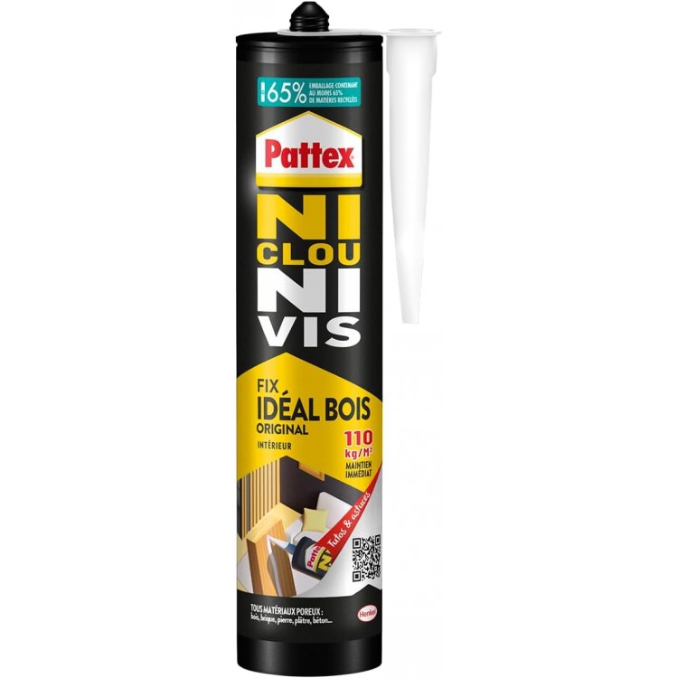 Pattex Ni Clou Ni Vis | Fix Idéal Bois (cartouche de 380 g) – Colle de fixation