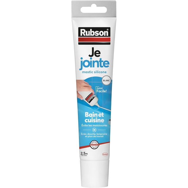 Rubson Je Jointe Mastic Blanc 50 ml, mastic étanche anti-moisissure en tube prêt