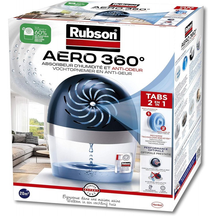 Rubson AERO 360° Absorbeur d'humidité pour pièces de 20 m², déshumidificateur d'