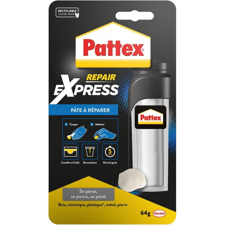 Pattex | Pâte à réparer multi-usages (tube de 64 g) – Pâte epoxy bi-composante p