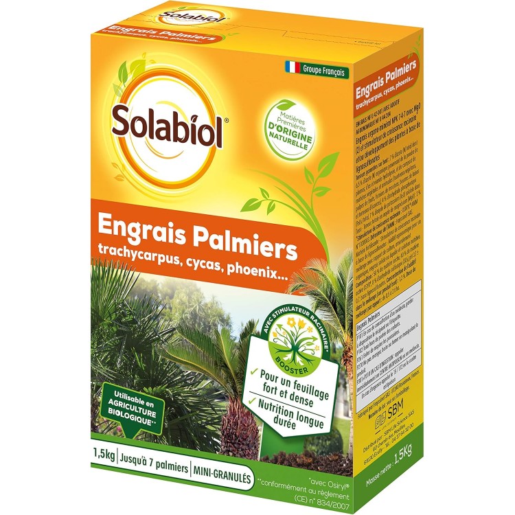 SOLABIOL Engrais palmiers et plantes méditerranéennes - 1,5 Kg - Utilisable en A