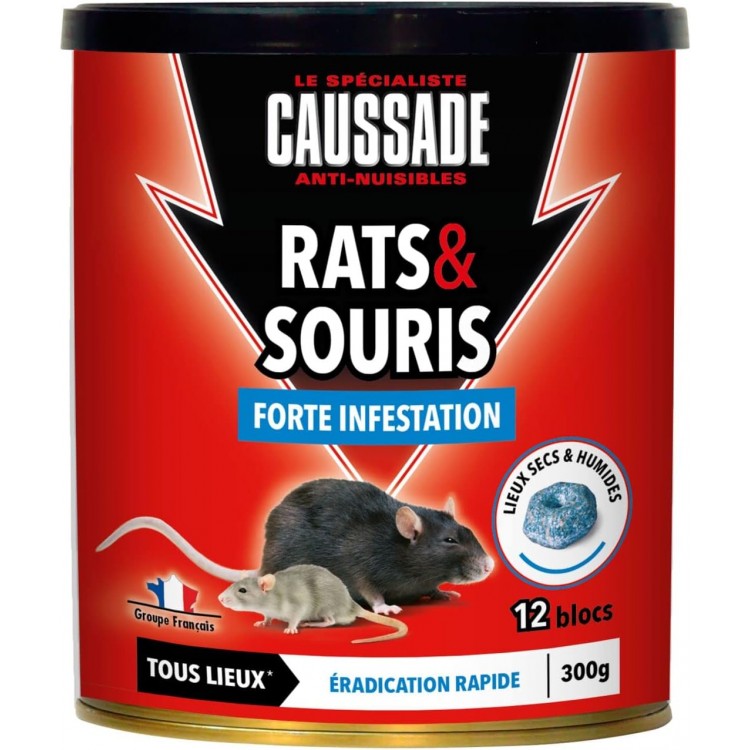 CAUSSADE Rats & souris Bloc pâte Flocoumafen 300g Boîte métal 300g (12x25g) Effi