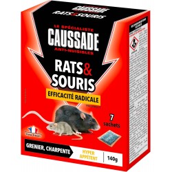 CAUSSADE Anti Rats & Souris 140 g Efficacité Radicale 7 Sachets Céréales Prêt à