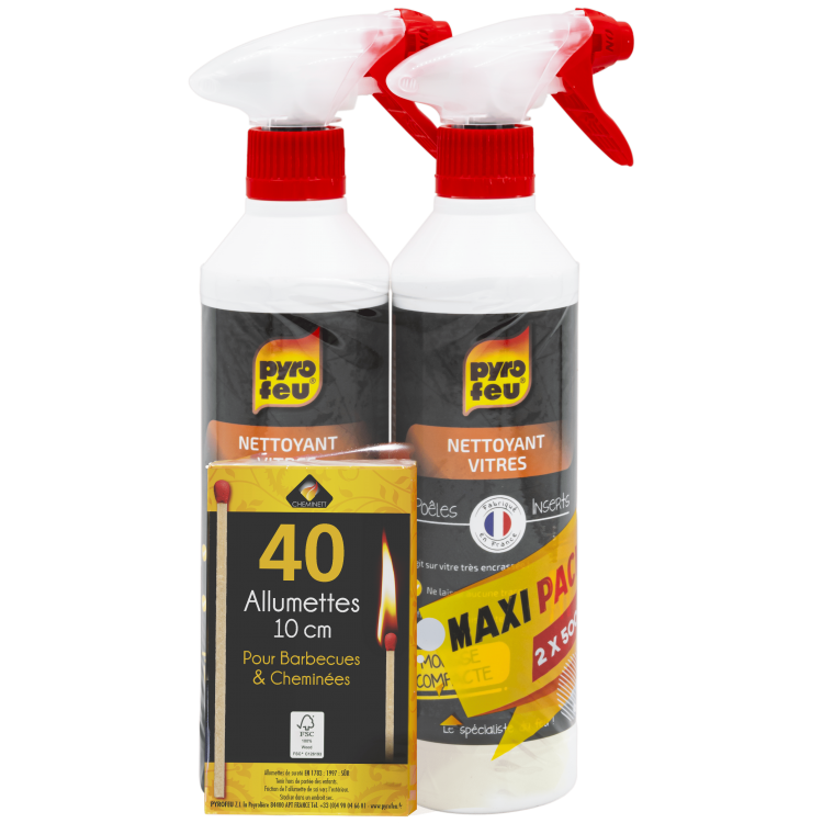 Lot x2 nettoyants vitres foyers inserts pulvérisateur 500 ml PYROFEU