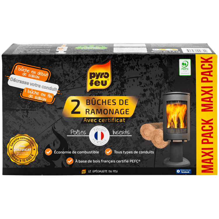 Pyro Feu Lot de 2 bûches de ramonage pour Insert avec Certificat