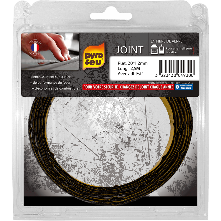 Pyro Feu 20 Joint réfractaire Auto-Collante, Fibre de Verre, Noire, Standard