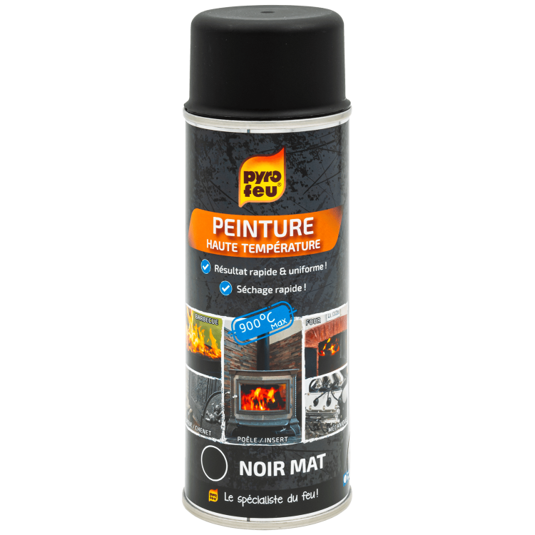 Pyro Feu - Peinture Haute Température Noire Mat - Résiste Jusqu’à 900°C - Rénova
