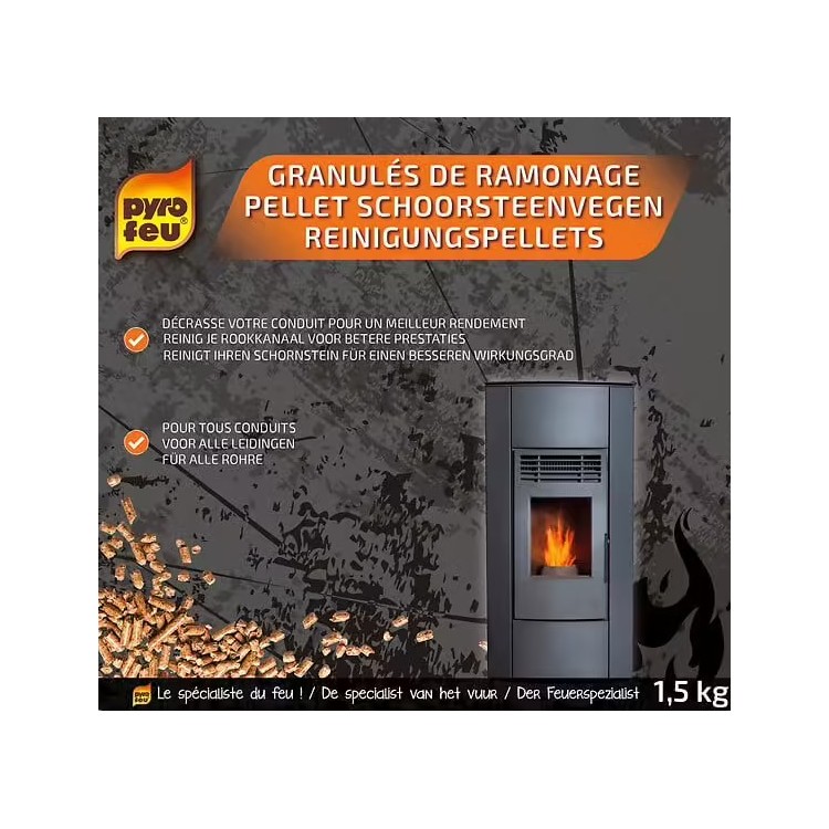 Pyrofeu - Granulés de Ramonage - 1,5kg - Entretien des Poêles, Inserts et Chaudi