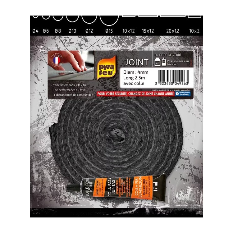 Pyrofeu - Joint Noir en Fibre de Verre - Diamètre 4, 2m50 - Résiste à 500°C - Fa