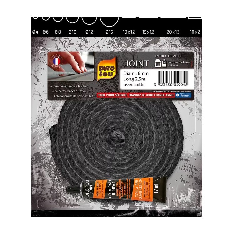 Pyrofeu - Joint Noir en Fibre de Verre - Diamètre 6, 2m50 - Résiste à 500°C - Fa