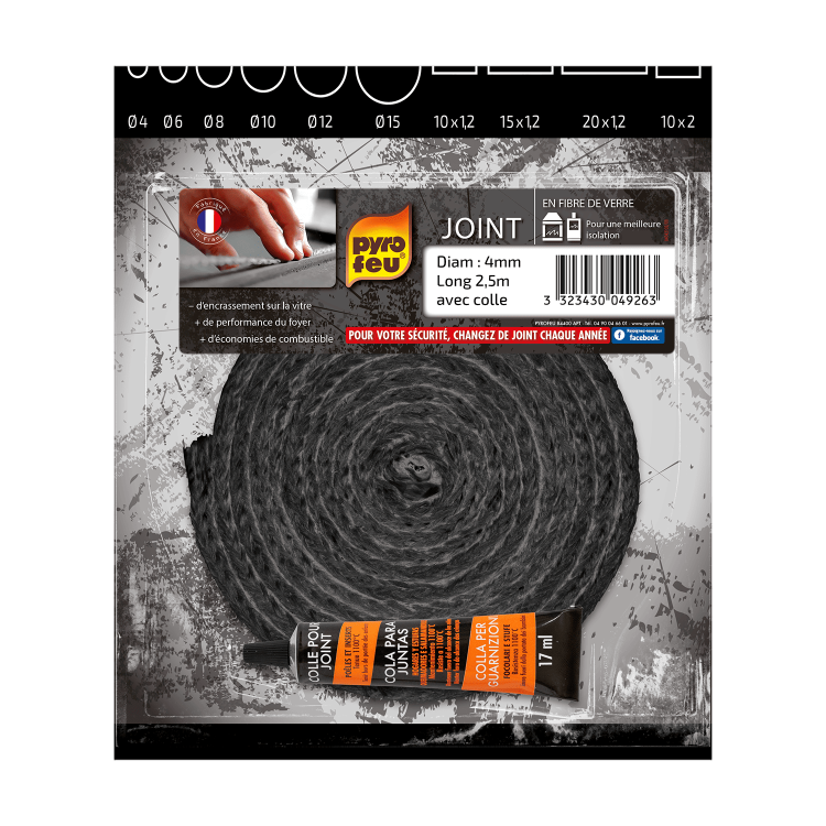 Pyrofeu - Joint Noir en Fibre de Verre - Diamètre 4, 2m50 - Résiste à 500°C - Fa